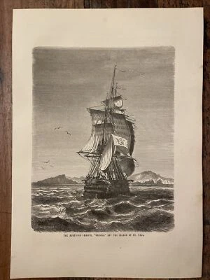 1862  Austrian Frigate Novara Island of St Paul Holzstich Illustration Engraving - Bild 1 von 4