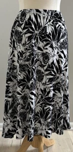 Chico’s 3 = XL Black White Butterfly Floral Midi Skirt Pull On Jersey Knit EUC - Picture 1 of 5