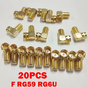 20x 90 Degree Right Angle Gold Plated F RG59 RG6U Coaxial Coax Connector Adapter - Picture 1 of 18