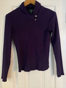 LAUREN RALPH LAUREN Women's Purple Narrow Ribbed Knit Long Sleeve Top - Size S - Picture 1 of 3