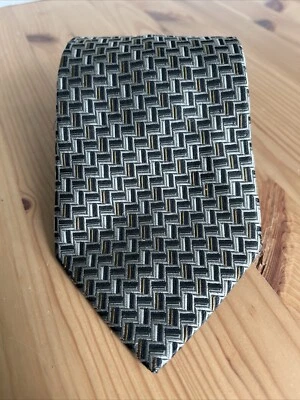 复古缅甸围兜 100% 真丝领带金色棕褐色灰色编织纹理男式 — 第 1/4 张图片