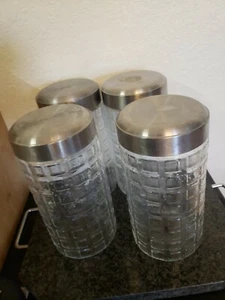 Amici Handmade Glass cylinder twist Jar cannister Square Geometric Textured - Picture 1 of 4