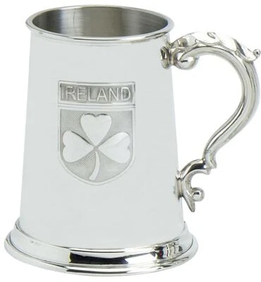 Pewter Tankard 1pt Ireland National Shield Irish Three Leaf Shamrock Engravable - Image 1 of 4