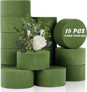 15 PCS Floral Foam, Green Block for Artificial Flowers, round Wet & Dry Foam Bri - Picture 1 of 12