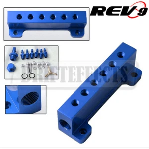 BLUE ALUMINUM TURBO WASTEGATE BOOST VACUUM INTAKE MANIFOLD 6 PORT 1/8 NPT US - Picture 1 of 1