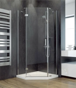 Set Duschkabine Dusche + Duschwanne Fünfeck 90x90x195 cm Klarglas Tür LINKS VI - Bild 1 von 12