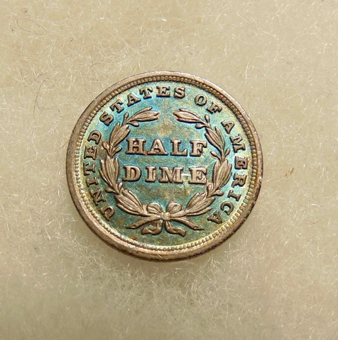 1838 Seated Half Dime - No Drapery Lg Stars - Very Pretty toned AU Coin Cover
