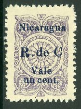 Nicaragua 1922 Postal Tax 1¢ Violet (No Period after "C") Scott RA18v Mint W977