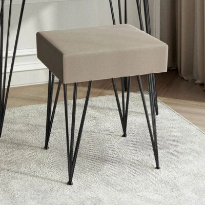 Olivia Velvet Padded Stool Dove grey velvet seat Black hairpin legs - Image 1 of 4