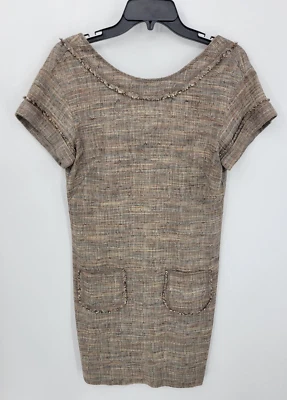 Worth New York Dress Womens 4 Brown Tweed Short Sleeve Sheath Pockets Linen - Image 1 of 4