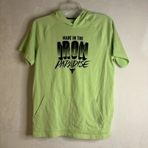 Under Armour Boys Project Rock Short Sleeve Hoodie Lime Green Iron Paradise YXL - Picture 1 of 10