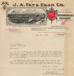 LETTERHEAD 1927 Chicago Illinois THOMAS H. FOSS Cincinnati Ohio J. A. FAY & EGAN - Picture 1 of 1