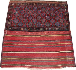 Extremely fine P'ersian handmade wool Kilim rug Patchwork 3 x 2.9 ft blue red - Picture 1 of 18