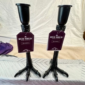 Red Shed Large Claw Cast-Iron Candle Holders – Set of 2 – New w/ Tags - Picture 1 of 6