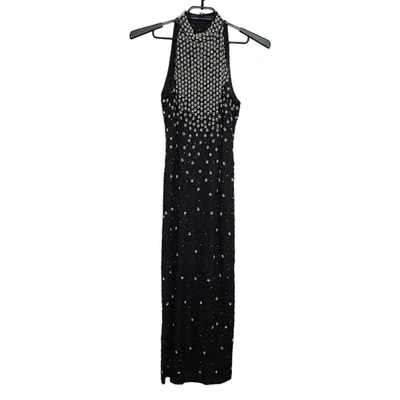 Vintage Laurence Kazar Dress Gown Formal Beaded Petite Medium Floral Black - Изображение 1 из 4