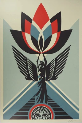 Shepard Fairey (Obey): Lotus Engel - Original Signierte Lithographie - Bild 1 von 4