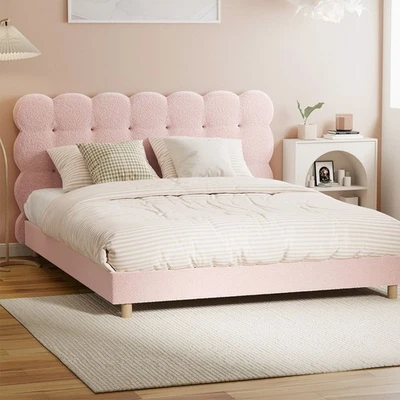 Oikiture Bed Frame Queen Double King Single Tufted Bedhead Boucle Fabric Pink - image 1 of 4