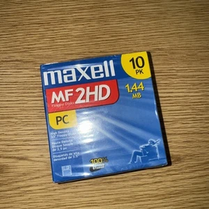 Maxell ~ MF2HD ~ 3.5" Floppy Disks ~ 10 PK ~ 1.44 MB ~ PC ~ Sealed - Afbeelding 1 van 2