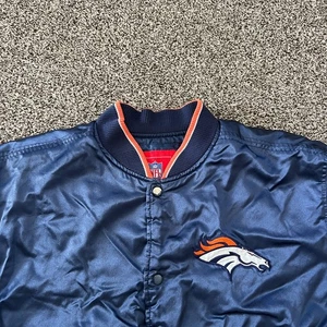 VTG NFL Denver Broncos Satin Bomber Jacket Size Large Blue Quilted 90s Team - Picture 1 of 13