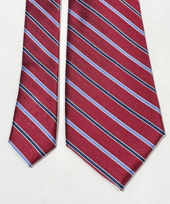 SADDLEBRED Silk BLEND Necktie Classic Red Blue White Stripe Men’s Tie - Image 1 of 4
