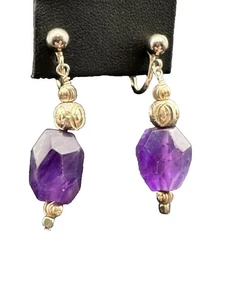 Pendientes colgantes de plata de ley 925 amatista gruesos facetados con cuentas - Imagen 1 de 4