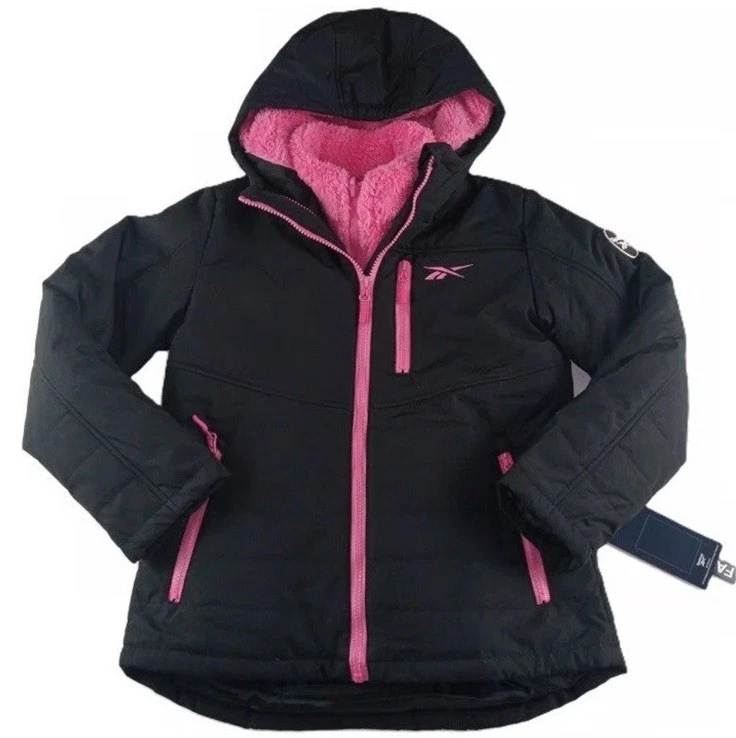 NWOT Girls Reebok 3-in-1 Jacket System Black with Color Black / Pink Size 7/8 - Image 1 of 1