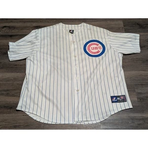 Majestic Chicago Cubs MLB Baseball Jersey Pinstripe White Blue Mens 3XL READ - Picture 1 of 8