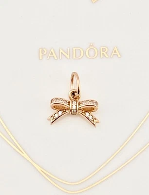 New Genuine Authentic Pandora Rose Gold Sparkling Bow Pendant Charm 380357CZ - Image 1 of 4