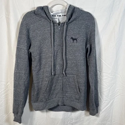 Sudadera con capucha rosa Victoria’s Secret gris cremallera completa logotipo de perro XS Foto 1 de 4