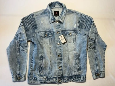 SouthPole Men's XL Light Sand Blue Trucker Motorcycle Denim Jacket NWT - Image 1 of 4