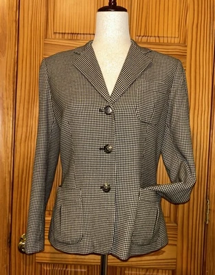 Vtg Lauren Ralph Lauren Blazer Jacket Houndstooth 100% Wool SZ Small Equestrian - Image 1 of 4