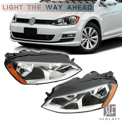 For Volkswagen Golf MK7 2015-2017 Headlight Black Housing Clear Lens Left+Right - Image 1 of 4