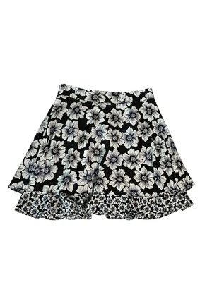 Kade Spade Hollyhock Double Layer Silk Blend Black Floral Print Mini Skirt Sz 4 - Image 1 of 4