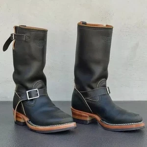 Handgefertigte schwarze Herren Biker Stiefel, Motorrad Mönch Racing Motorradstiefel für Herren - Bild 1 von 3