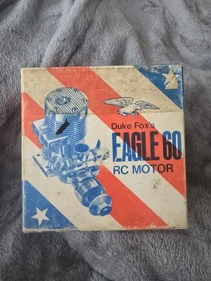 Vintage Duke Fox Eagle 60 RC model airplane engine .60 w/ box and muffler parts - Image 1 of 4