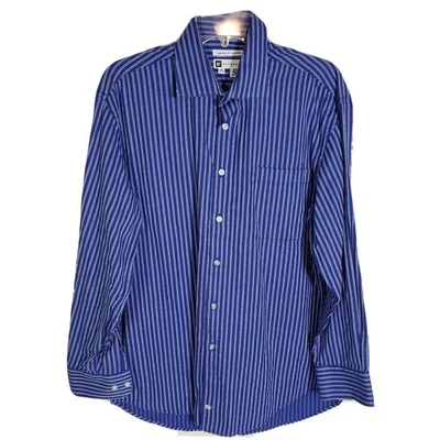 BACHRACH Men's Shirt 100's 2-Ply Cotton Striped Blue Button Front Size 16 32/33 - Image 1 of 4