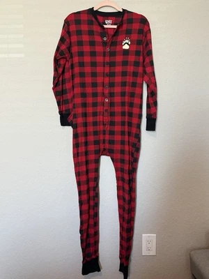 Lazy One Brand- Bear Cheeks Adult Plaid Pajamas Flapjack Red/Black Size M - Image 1 of 4