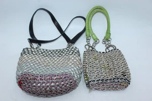 Lot of 2 Handmade Paracord Soda Pop Can Tab Purses Purse Metal Handles Shoulder - Picture 1 of 13