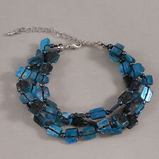 7" To 9 1/4" 3 Strand Turquoise Mother Of Pearl & Bead Bracelet