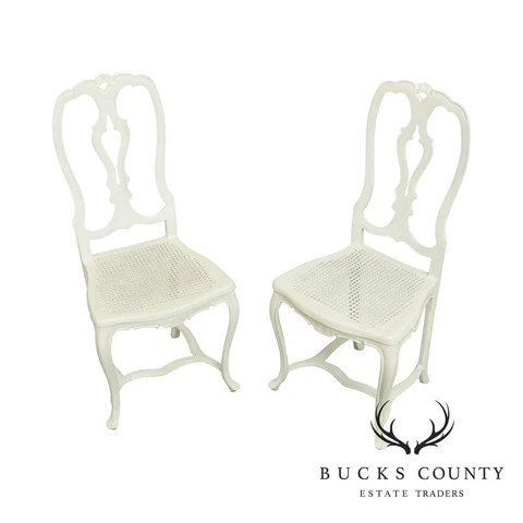 Mid Century Pair French Country Style White Cast Aluminum Side Chairs Cover
