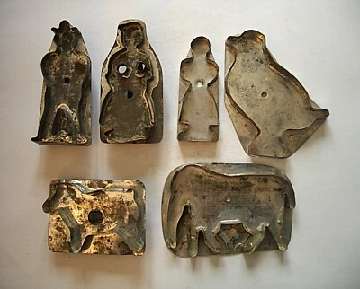 Lot Of 6 Antique Tin Flatback Pennsylvania Dutch Folk Art Cookie Cutters VGC - Image 1 of 4
