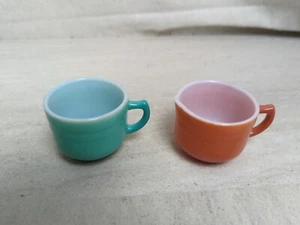 Vintage Hazel Atlas kleines Sahne und Zucker Set türkis und orange - Bild 1 von 9