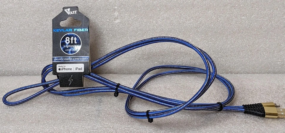 🔥NUEVO🔥 Cable USB Voltz Kev-lar fibra 8 pies - Apple iPhone/iPad o Micro-USB (A2) Foto 1 de 4