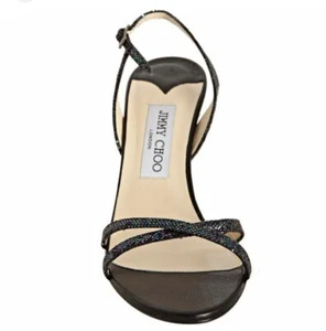 Jimmy CHOO INDIA CLASSIC BLACK PETROL GLITTER STRAPPY SANDALS 37 1/2, 6 M - Picture 1 of 14