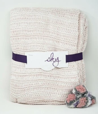 Sky Home Cotton Blend Marled Knit 50" x 60" Throw Blanket with Pom Poms - Pink - Image 1 of 4