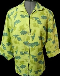 CUT LOOSE Vintage Floral 100% Leinen Hemd Bluse M Grün Blau Kurzarm Oberteil - Bild 1 von 5