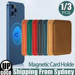 Magnetic Card Holder For iPhone 14 13 Pro Max Leather Wallet Pocket Card AU New - Picture 1 of 12