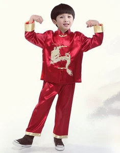 AU Kids Boy Chinese New Year Asian Red Traditional TANG HAN Costume Satin outfit - Picture 1 of 12