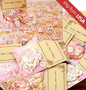 US Lot 70 Japan Cartoon Katze Tier Kaninchen Blume Aufkleber Flocken Siegel süß Kawaii - Bild 1 von 12