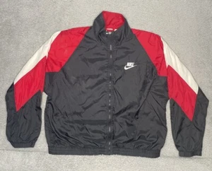 Vintage 90s Nike Jacket Big Swoosh Red Black Full Zip Lined Mens Medium - Picture 1 of 19